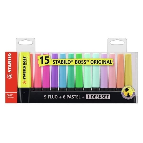 MARCADORES FLUORESCENTES STABILO BOSS ESTUCHE 15 COLORES SURTIDOS