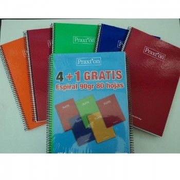 CUADERNO PACK 4+1 BLOC FOLIO 80 HOJAS. 90 GR TAPA FORRADA