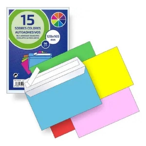 SOBRES DE COLORES SET 15 SOBRES 120X165 90GR  STDO COLORES 323140