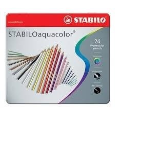 LAPICES ACUARELABLES STABILO 24 LAPICES DE COLORES AQUACOLOR ESTUCHE METALICO ACUARELABLES