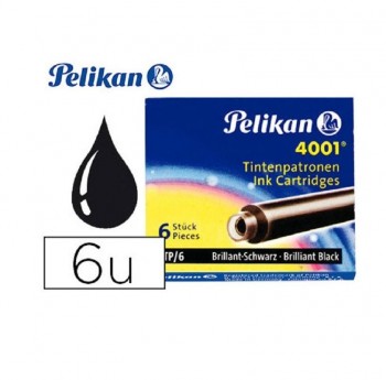 RECAMBIO DE CARTUCHOS TINTA PELIKAN PARA PLUMAS 6UDS NEGRO