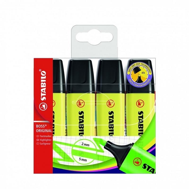 MARCADORES FLUORESCENTES ESTUCHE 4 COLORES STABILO BOSS NEON AMARILLO