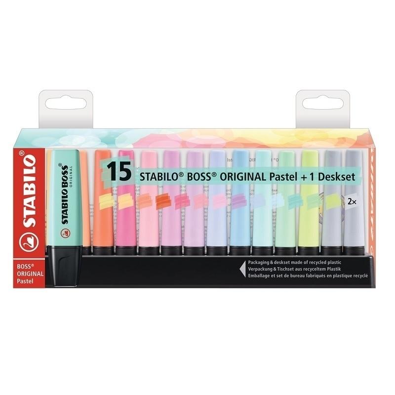 MARCADORES FLUORESCENTES ESTUCHES SET STABILO BOSS COLORES SURTIDOS 15 COLORES PASTEL