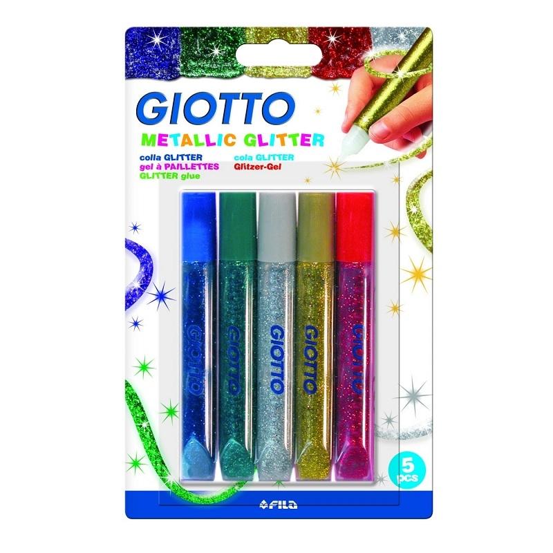 PEGAMENTO GLITTER PURPURINA EN TUBO GIOTTO 5 TUBOS 10,5ML METALLIC SURTIDOS REF. 545100