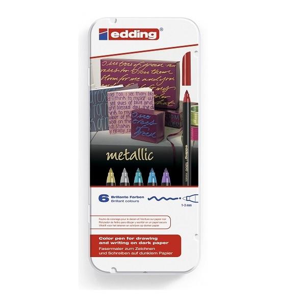 ROTULADOR METALICO ESTUCHE 6 COLORES EDDING 1200 METALICOS