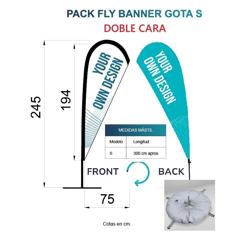 BANDERA FLY BANNER GOTA S DOBLE CARA MEDIDA 194X75CM (245CM) PACK  COMPLETO CON BASE FLOTADOR