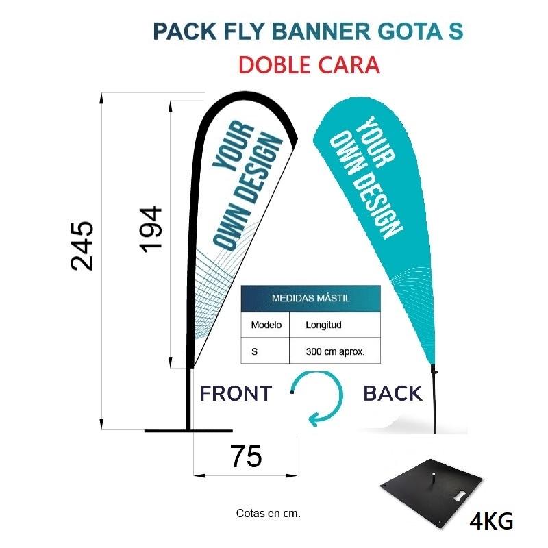 BANDERA FLY BANNER GOTA S DOBLE CARA MEDIDA 194X75CM (245CM) PACK  COMPLETO CON BASE TIPO LOSA 4KG
