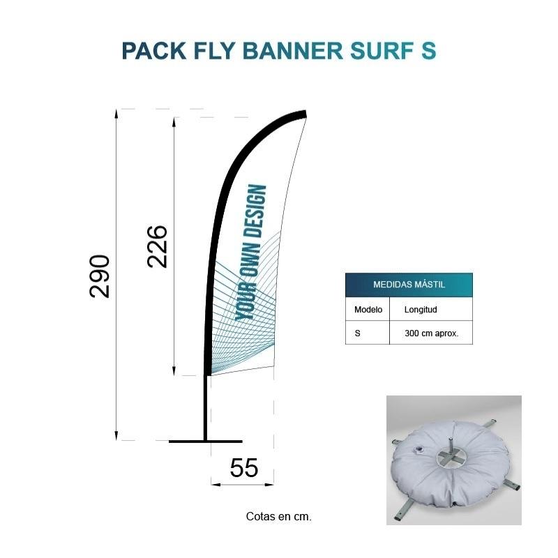 BANDERA FLY BANNER SURF S MEDIDA 226X55CM (290CM) PACK COMPLETO CON BASE FLOTADOR