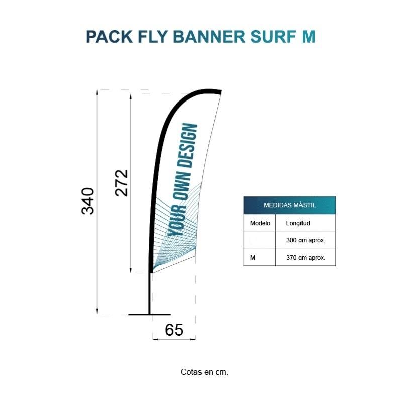 BANDERA FLY BANNER SURF M MEDIDA 272X65CM (340CM) PACK COMPLETO CON BASE FLOTADOR