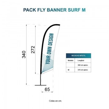 BANDERA FLY BANNER SURF M MEDIDA 272X65CM (340CM) PACK COMPLETO CON BASE FLOTADOR