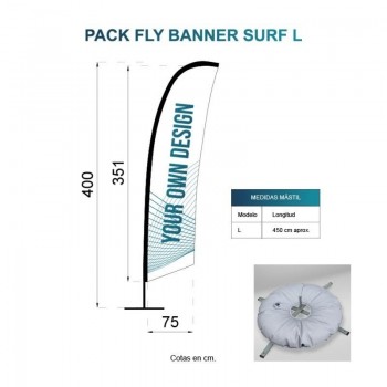 BANDERA FLY BANNER SURF L MEDIDA 351X75CM (400CM) PACK COMPLETO CON BASE FLOTADOR