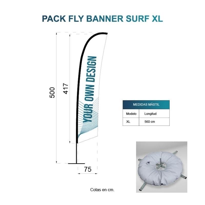 BANDERA FLY BANNER SURF XL MEDIDA 417X65CM (500CM) PACK COMPLETO CON BASE FLOTADOR