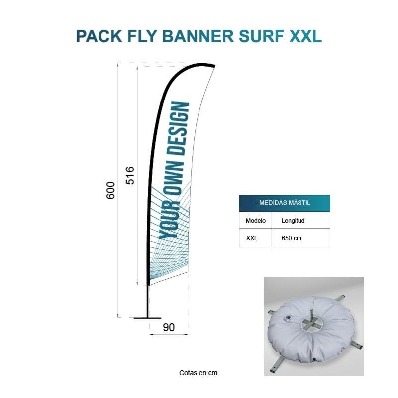 BANDERA FLY BANNER SURF XXL MEDIDA 516X90CM (600CM) PACK COMPLETO CON BASE FLOTADOR