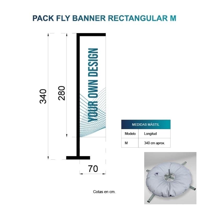BANDERA FLY BANNER RECTANGULAR M MEDIDA 280X70CM (340CM) PACK COMPLETO CON BASE DE AGUA