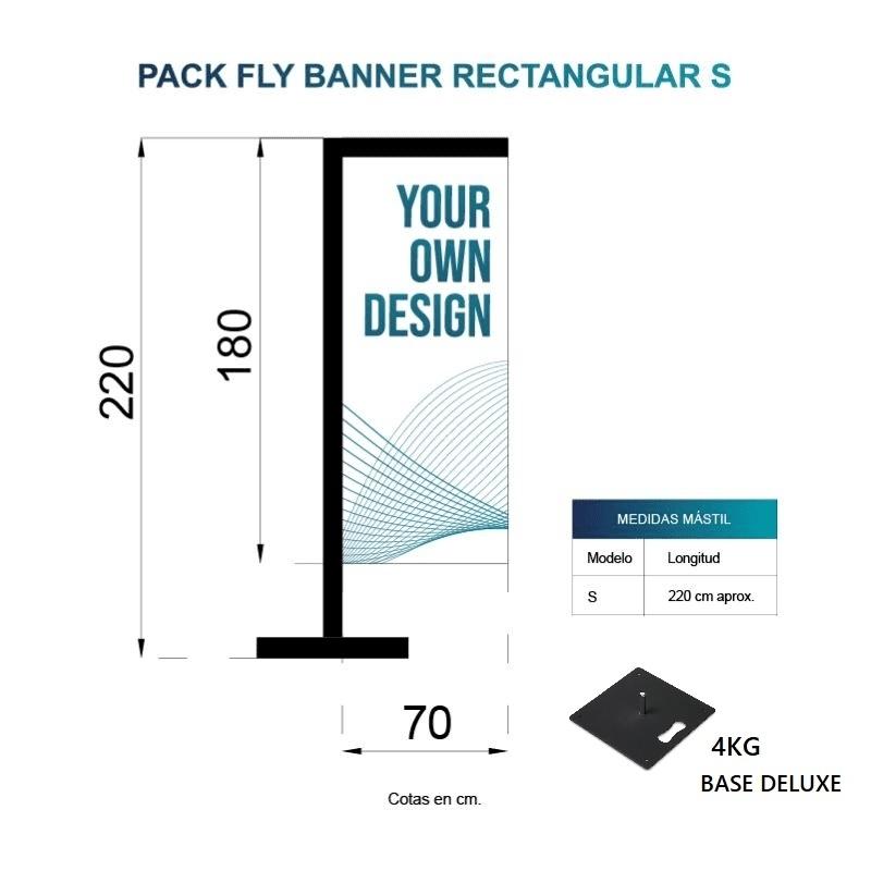 BANDERA FLY BANNER RECTANGULAR S MEDIDA 180X70CM (220CM) PACK COMPLETO CON BASE DE LOSA 4KG