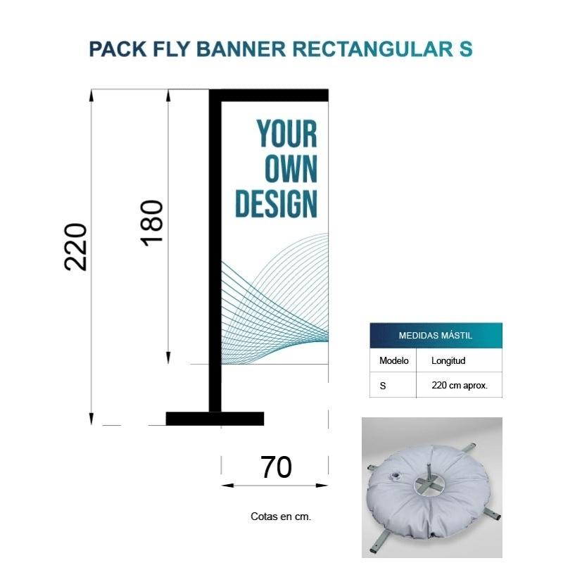 BANDERA FLY BANNER RECTANGULAR S MEDIDA 180X70CM (220CM) PACK COMPLETO CON BASE CRUCETA FLOTADOR