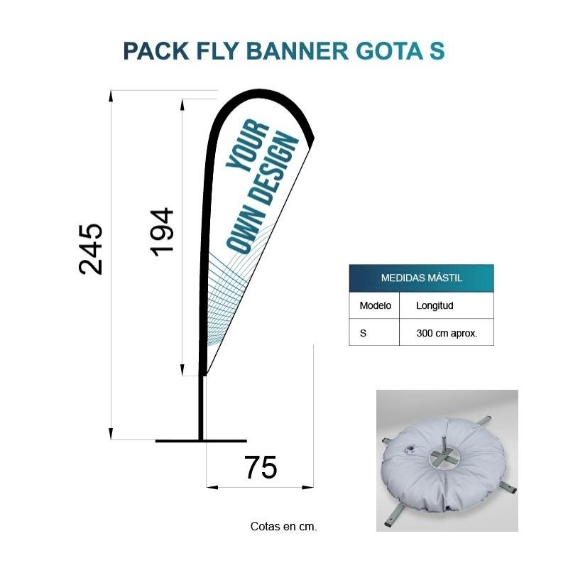 BANDERA FLY BANNER GOTA S MEDIDA 194X75CM (245CM) PACK  COMPLETO CON BASE FLOTADOR