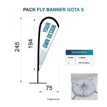 BANDERA FLY BANNER GOTA S MEDIDA 194X75CM (245CM) PACK  COMPLETO CON BASE FLOTADOR