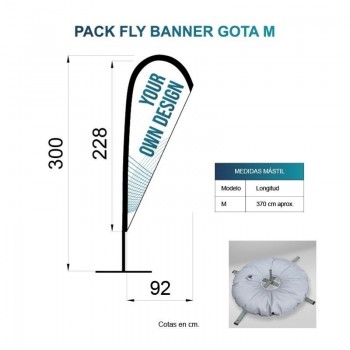 BANDERA FLY BANNER GOTA M MEDIDA 228X92CM (245CM) PACK  COMPLETO CON BASE FLOTADOR