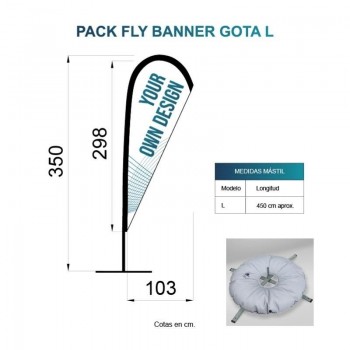 BANDERA FLY BANNER GOTA L MEDIDA 298X103CM (350CM) PACK  COMPLETO CON BASE FLOTADOR