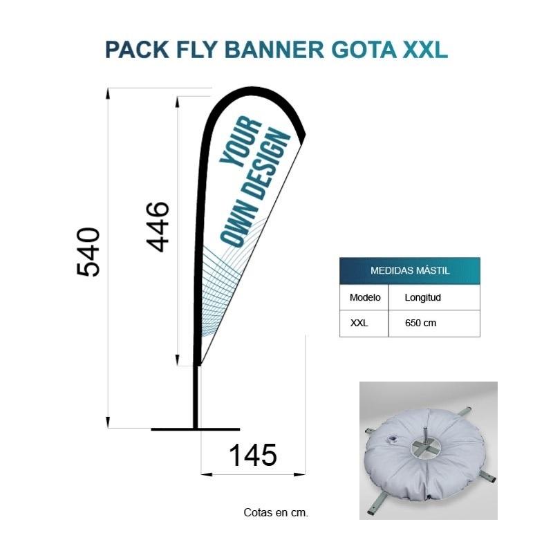 BANDERA FLY BANNER GOTA XXL MEDIDA 446X145CM (540CM) PACK  COMPLETO CON BASE FLOTADOR