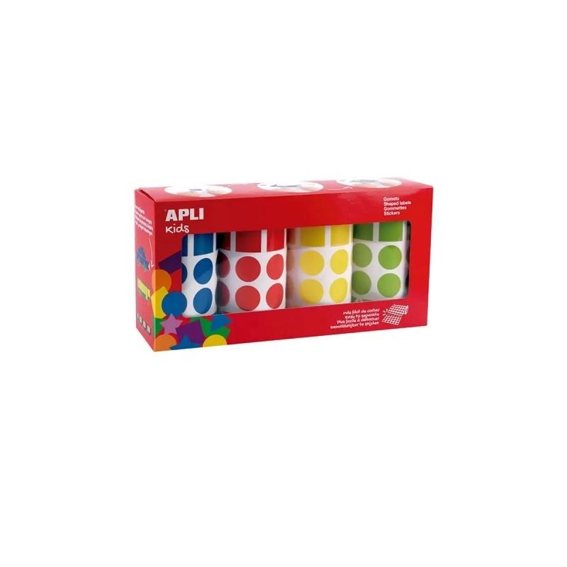 GOMETS EN ROLLO FIGURAS GEOMETRICAS (CL.,TR.,CD.,RGR.) 20MM PACK 4 ROLLOS (AM-AZ-RJ-VD) APLI (18804)