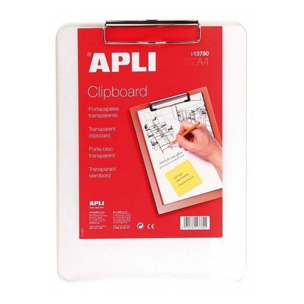 SOPORTE CON PINZA DINA4 CLIPBOARD TRANSPARENTE PLASTICO APLI (  13780  )