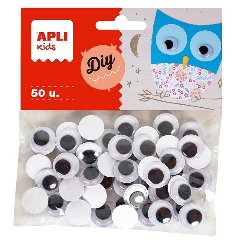 OJOS PACK 50 OJOS MOVIBLES ADHESIVOS NEGROS 15MM