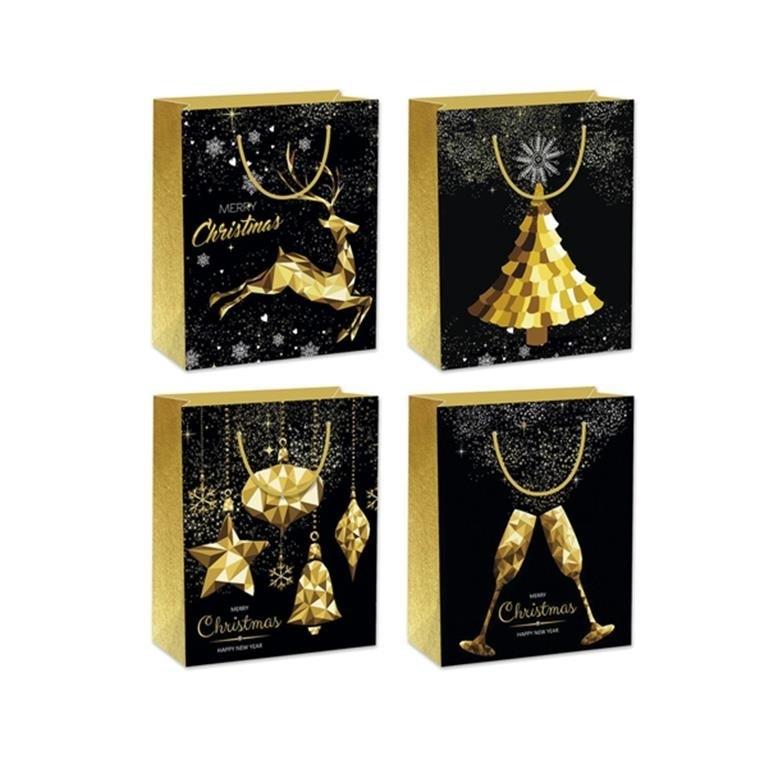 BOLSA MEDIANA NAVIDAD GOLDEN 32X26X10CM (Paq.12)
