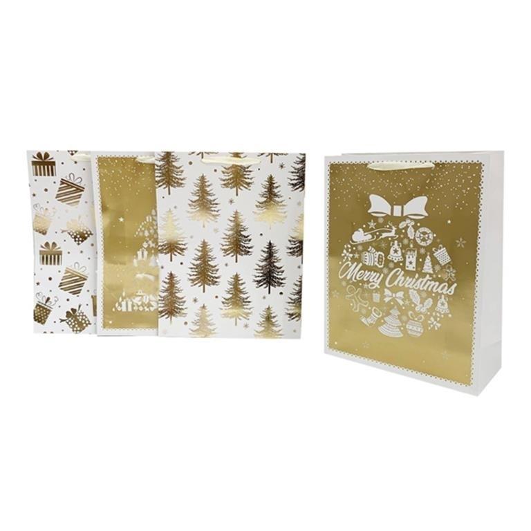 BOLSA GRANDE NAVIDAD ORO 40X30X12CM (PAQUETE 12)