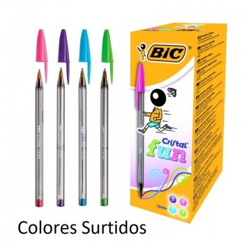 BOLIGRAFO BIC CRISTAL TRAZO 1,6MM FUN COLORES SURTIDOS CAJA DE 20 UNIDADES