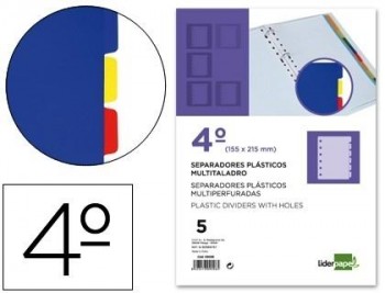 SEPARADORES LIDERPAPEL PLASTICO JUEGO DE 5 SEPARADORES CUARTO 11 TALADROS