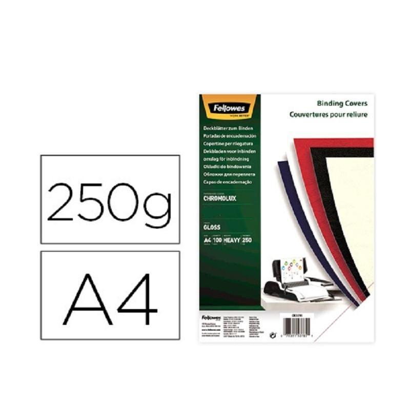 TAPAS DE ENCUADERNAR DINA4 CUBIERTAS CHROMOLUX ALTO BRILLO 250GR ENVASE DE 100UDS FELLOWES