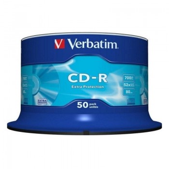 CD-R VERBATIM CAPACIDAD 700MB VELOCIDAD 52X 80 MIN TARRINA DE 50 UNIDADES