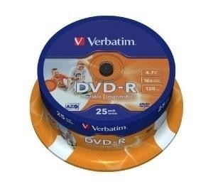 DVD-R VERBATIM CAPACIDAD 4.7GB VELOCIDAD 16X 120 MIN TARRINA DE 25 UNIDADES