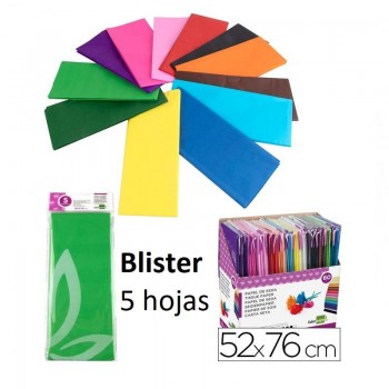 PAPEL SEDA LIDERPAPEL 52X76 CM EXPOSITOR 60 BOLSAS DE 5 HOJAS12 COLORES SURTIDOS