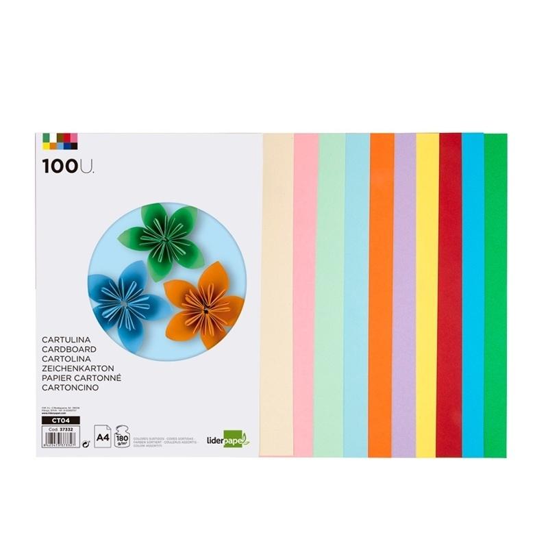 CARTULINAS DINA4 180GR 10 COLORES LIDERPAPEL 100 HOJAS