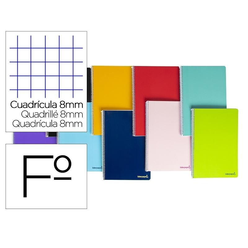 CUADERNO ESPIRAL LIDERPAPEL FOLIO SMART TAPA BLANDA 80H 60GR CUADRO 8X8MM CON MARGEN COLORES SURTIDOS