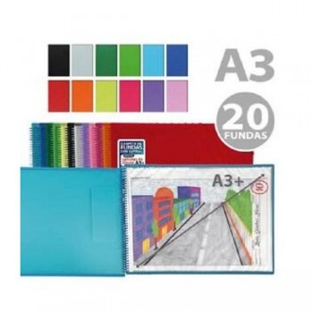 CARPETA DE 20 FUNDAS DINA3+ CON ESPIRAL HORIZONTAL COLORLINE