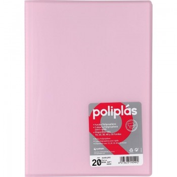 CARPETA DE 20 FUNDAS FOLIO TRASLUCIDA POLIPLAS GRAFOPLAS ROSA SOFT