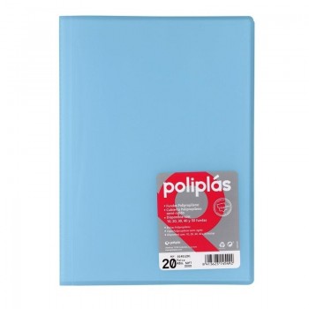 CARPETA DE 20 FUNDAS FOLIO TRASLUCIDA POLIPLAS GRAFOPLAS AZUL SOFT