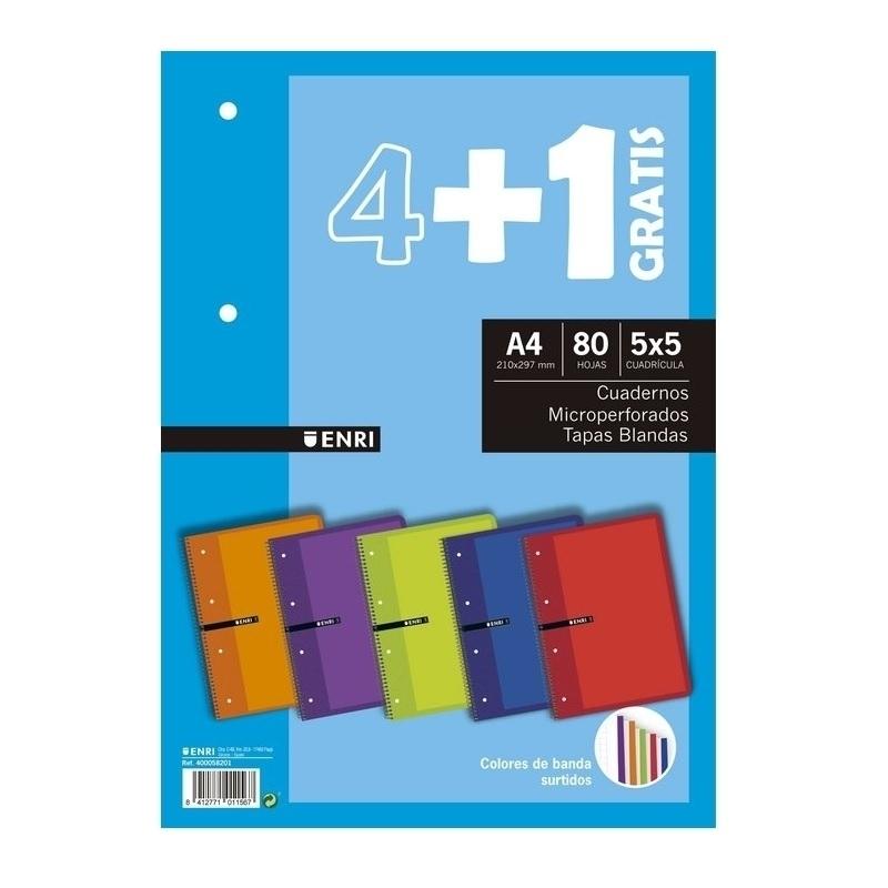 CUADERNOS ESP DINA4+ MICROPER 5X5 TBB 5 BANDAS 80H 90GR PACK 4+1