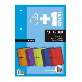 CUADERNOS ESP PACK 4+1 MICRO TAPA BLANDA DINA4+ 80HOJAS CUADRICULA 5X5