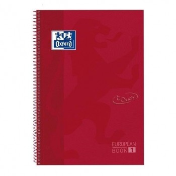 CUADERNO ESPIRAL CUADRICULA 5X5 MICROPERFORADO 1 BANDA DINA4+ 80 HOJAS EUROPEANBOOK 1 TAPA EXTRADURA CARMIN TOUCH