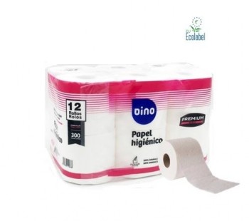 PAPEL HIGIENICO DINO PACK 12 ROLLOS MT ECO 2 CAPAS 300 SERVICIOS