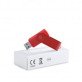 MEMORIA USB SURVET 16GB + CAJA  ROJO - CUERPO DE PLASTICO Y TAPON DE ALUMINIO ACABADO BRILLANTE