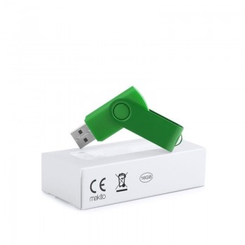 MEMORIA USB SURVET 16GB + CAJA  VERDE-CUERPO DE PLASTICO Y TAPON DE ALUMINIO ACABADO BRILLANTE