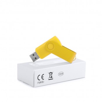 MEMORIA USB SURVET 16GB + CAJA  AMARILLO- CUERPO DE PLASTICO Y TAPON DE ALUMINIO ACABADO BRILLANTE