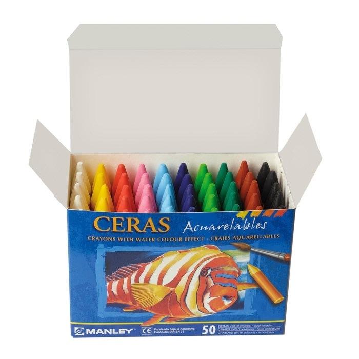 CERAS ACUARELABLES ESTUCHE DE 50UDS MANLEY COLORES SURTIDOS REF 450