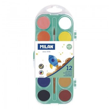 ACUARELAS ESTUCHE DE 12 COLORES 30MM CON PINCEL MILAN